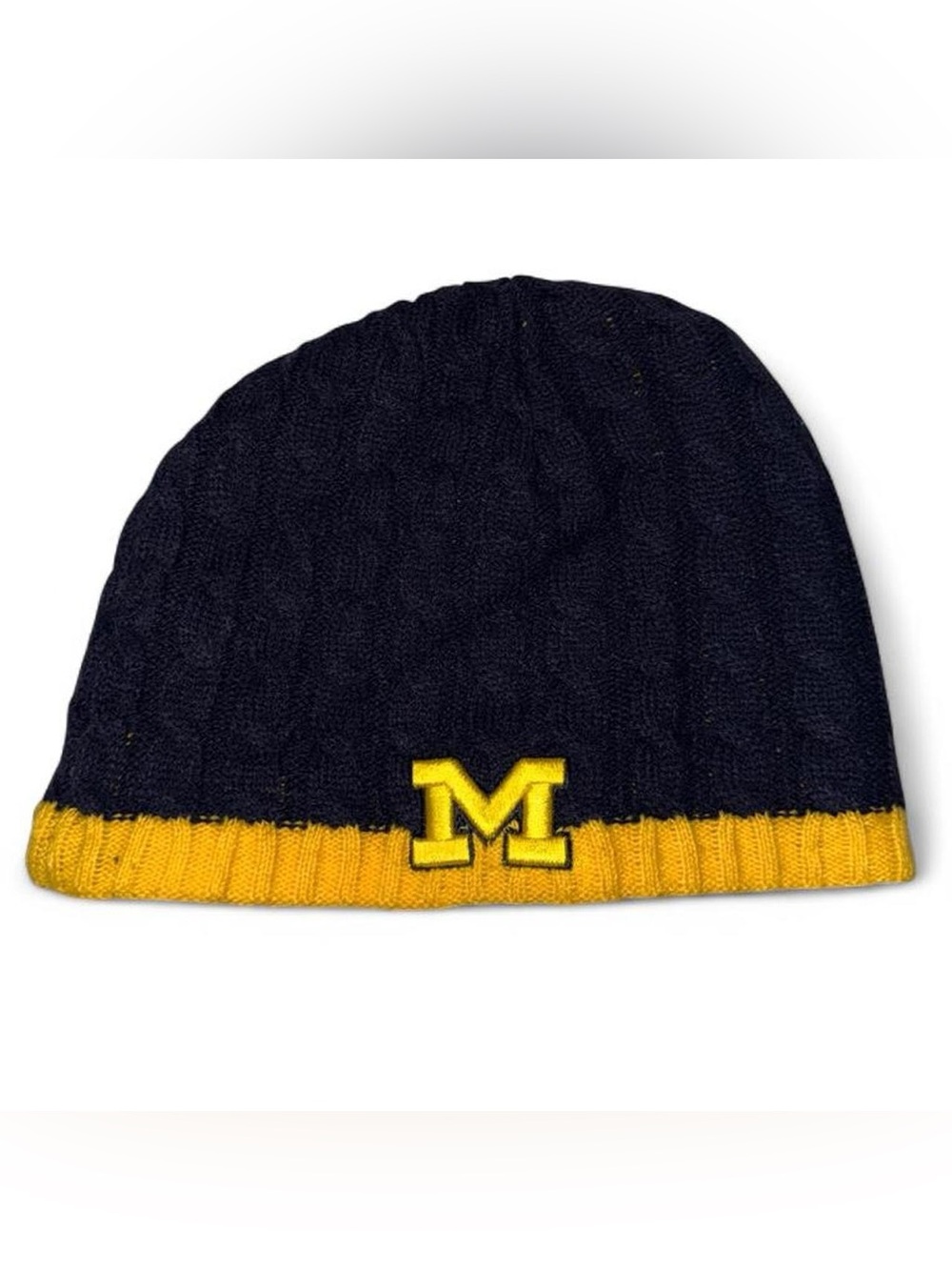 Navy and Yellow 'M' Knit Beanie Hat